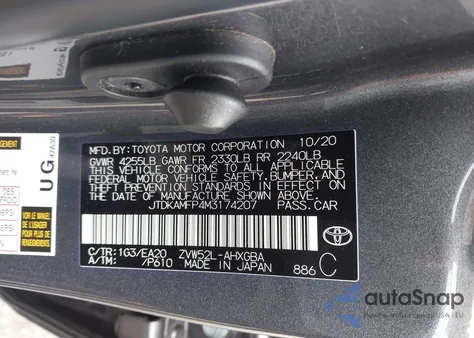 2021 Toyota Prius Prime Xle z USA, uszkodzony, nr VIN JTDKAMFP4M3174207